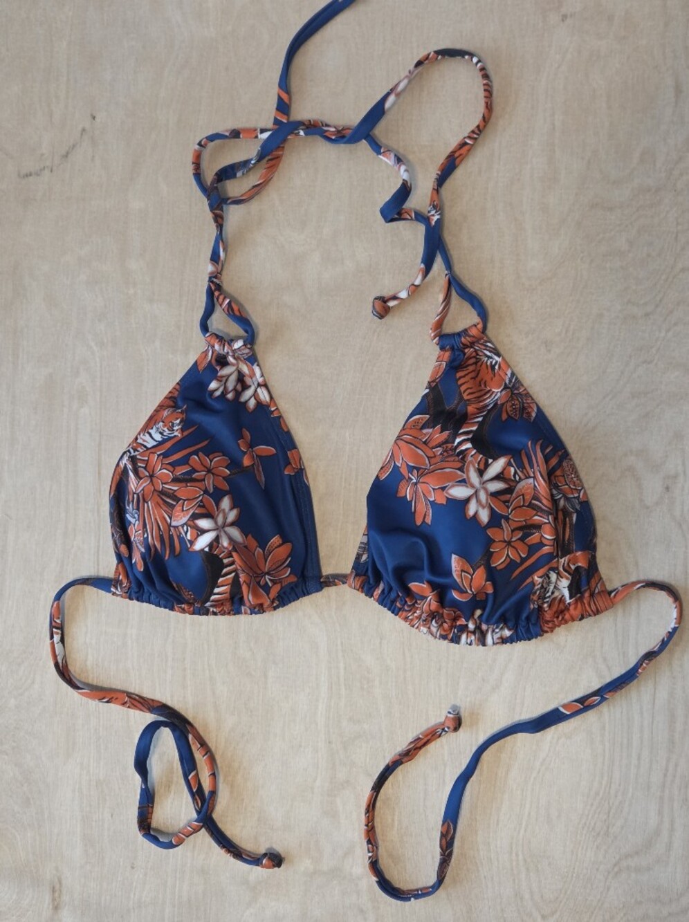 Curvy Beach Blue Orange Floral Tiger Triangle Bikini Top